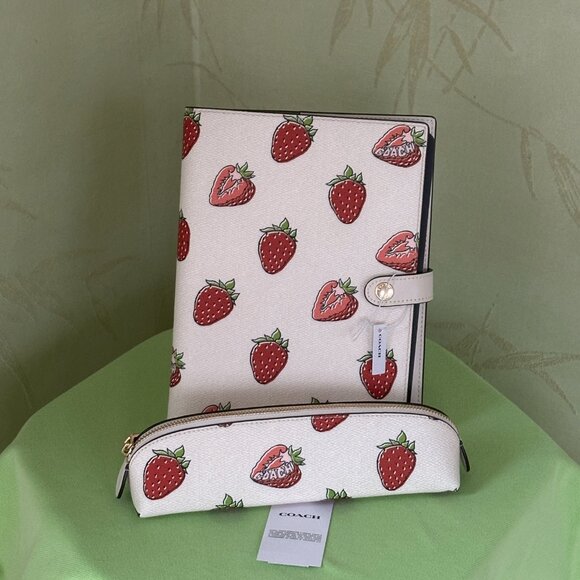 COACH NOTEBOOK + PENCIL CASE STRAWBERRY PRINT (SET):NWT STRAWBERRIES CAO44/CAP08 - Picture 2 of 16